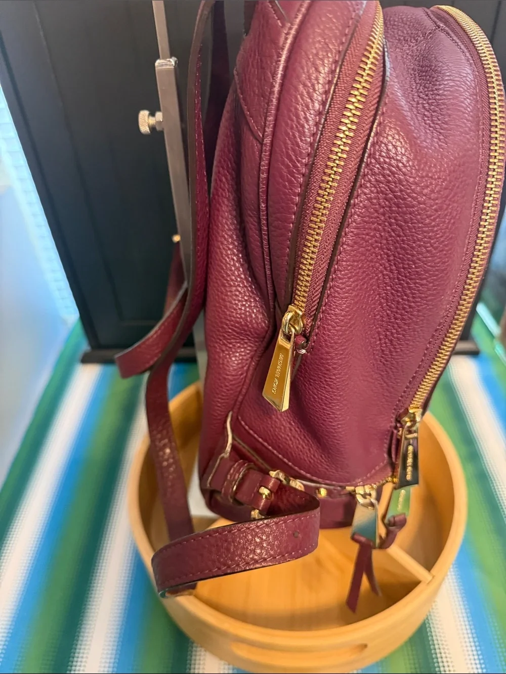 Michael Kors Wine Pebbled Leather Mini Backpack with Gold Hardware